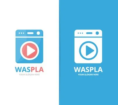 Vector of laundry and button play logo combination. Washing machine and record Stock Illustration