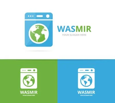 Vector of laundry and world logo combination. Washing machine and planet symbol Stock Illustration