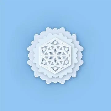 Vector layered Paper cut art Snowflake icon. Snow flake Weather ornate symbol Stock Illustration
