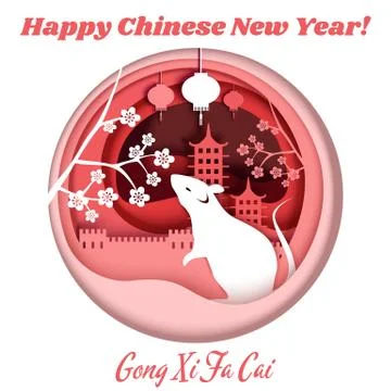 Vector layered paper cut Happy Chinese New Year composition Stock-Illustration