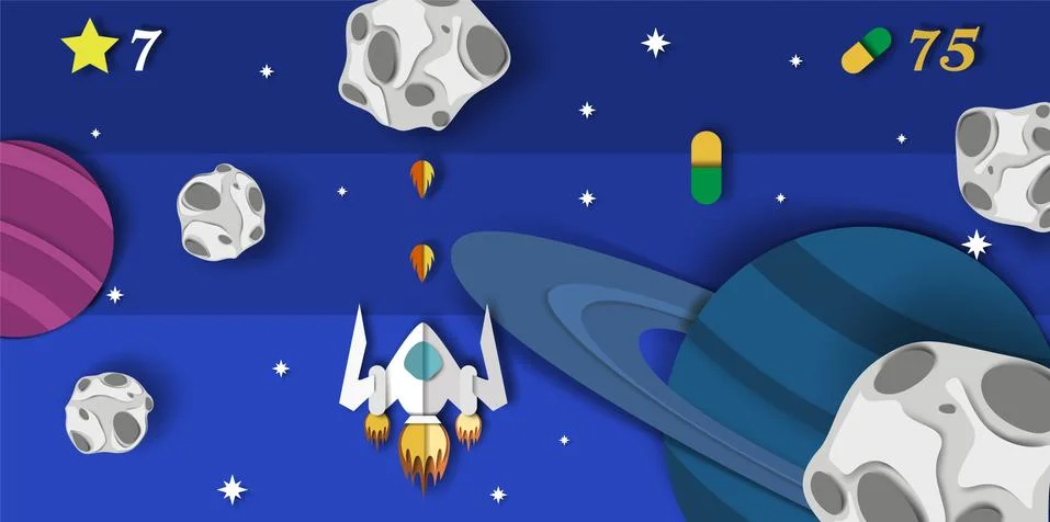Vector layered paper cut style space video game background Illustrazione stock