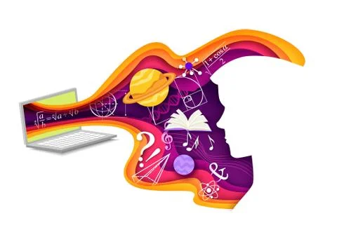 Vector layered paper cut style science learning composition Stock Illustration