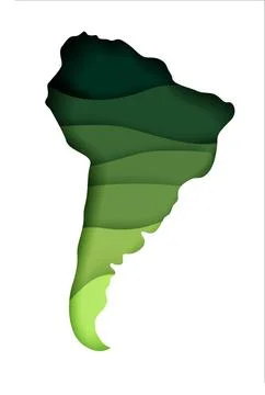 Vector layered paper cut style map of South America continent. Travel poster Stock Illustration