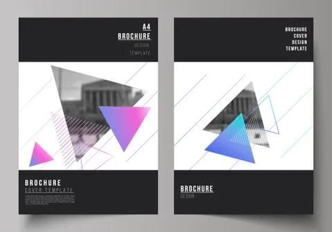 The vector layout of A4 format modern cover mockups design templates for broc Stock Illustration