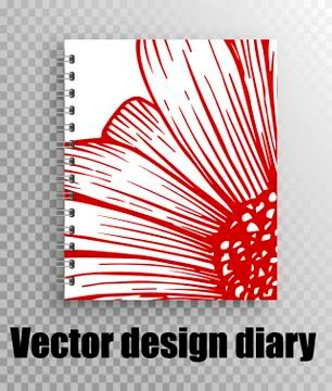 Vector layout cover design with flower diary, notepad. Stock Illustration