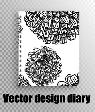 Vector layout cover design with flowers chrysanthemum diary, notepad. Stock Illustration