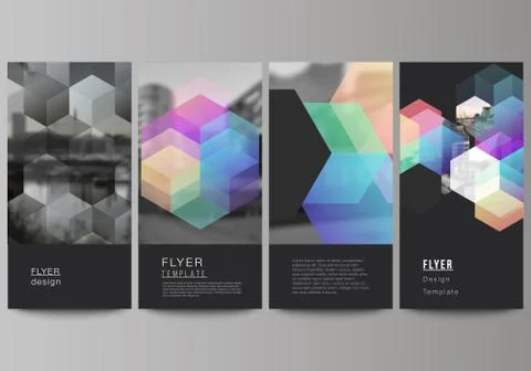 Vector layout of flyer, banner design templates with colorful hexagons Stock Illustration