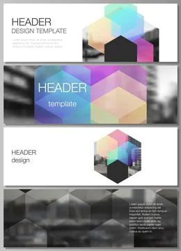 Vector layout of headers, banner design templates with colorful hexagons Illustrazione stock
