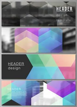 Vector layout of headers, banner design templates with colorful hexagons Illustrazione stock