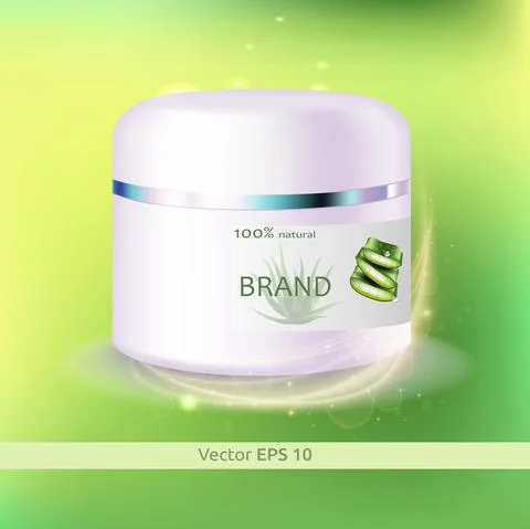 Vector layout - a plastic jar of face cream with Aloe plant juice, natural or Illustrazione stock