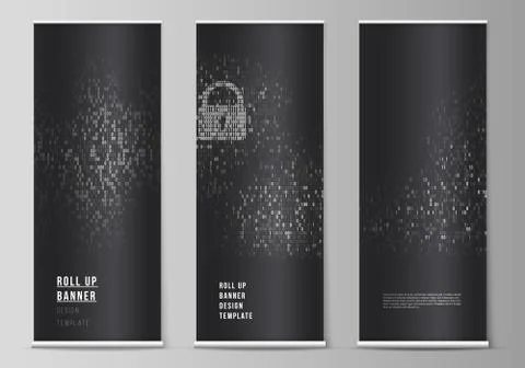 The vector layout of roll up banner stands, vertical flyers, flags design Illustrazione stock