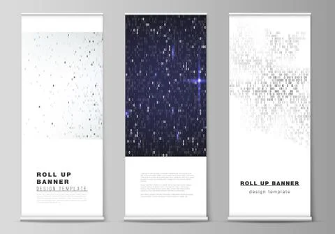 The vector layout of roll up banner stands, vertical flyers, flags design Illustrazione stock