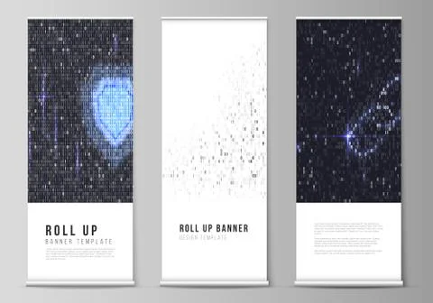 The vector layout of roll up banner stands, vertical flyers, flags design bus Illustrazione stock