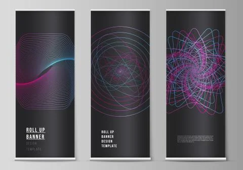 The vector layout of roll up banner stands, vertical flyers, flags design bus Illustrazione stock