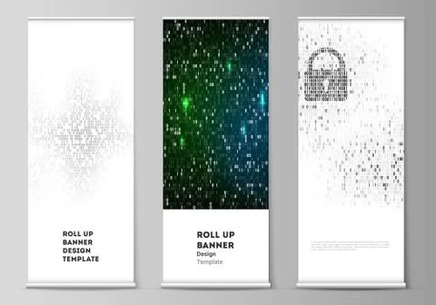 The vector layout of roll up banner stands, vertical flyers, flags design bus Stock Illustration