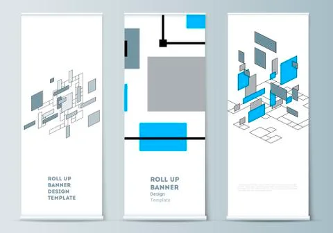 The vector layout of roll up banner stands, vertical flyers, flags design Illustrazione stock
