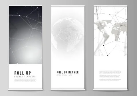 Vector layout of roll up banner stands, vertical flyers, flags design business Stock Illustration