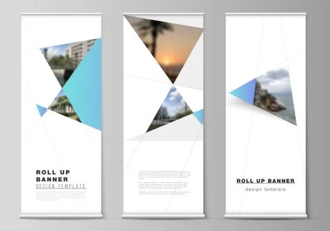 The vector layout of roll up banner stands, vertical flyers, flags design Stock Illustration