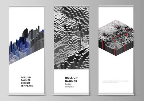 The vector layout of roll up banner stands, vertical flyers, flags design Stock Illustration