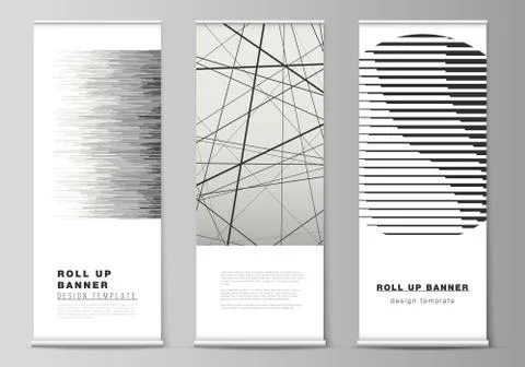 The vector layout of roll up banner stands, vertical flyers, flags design Stock Illustration