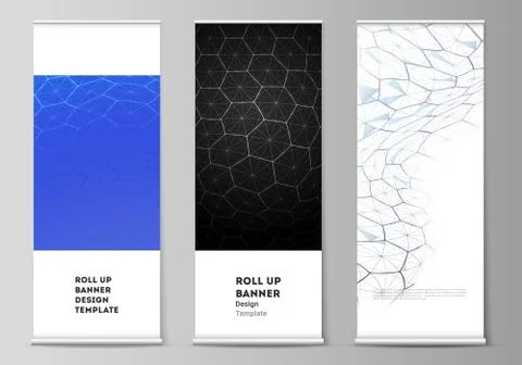 Vector layout of roll up banner stands, vertical flyers, flags design business Stock Illustration