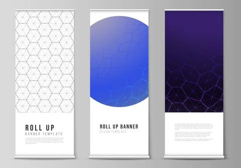 Vector layout of roll up banner stands, vertical flyers, flags design business Stock Illustration