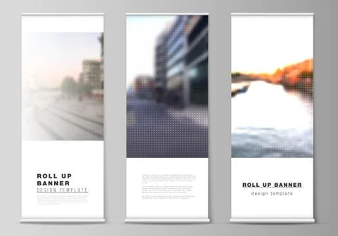 Vector layout of roll up mockup design templates for vertical flyers, flags Stock Illustration