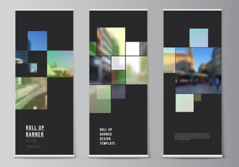 Vector layout of roll up mockup design templates for vertical flyers, flags 스톡 일러스트