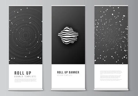 Vector layout of roll up mockup design templates for vertical flyers, flags Stock Illustration