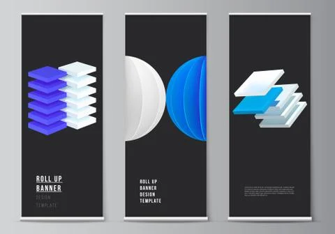 Vector layout of roll up mockup design templates for vertical flyers, flags Stock Illustration