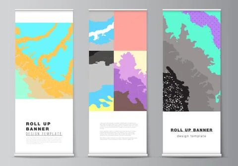 Vector layout of roll up mockup design templates for vertical flyers, flags Stock Illustration