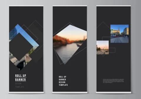 Vector layout of roll up mockup design templates with geometric simple shapes Stock Illustration