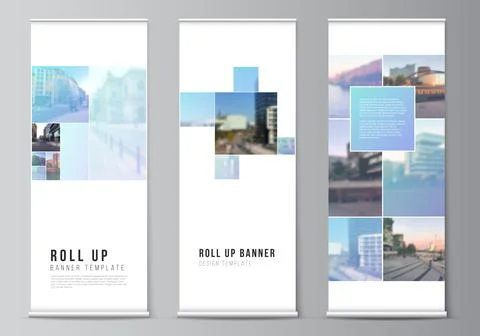 Vector layout of roll up mockup design templates for vertical flyers, flags 스톡 일러스트