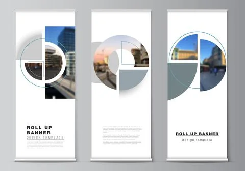Vector layout of roll up mockup design templates for vertical flyers, flags Stock Illustration