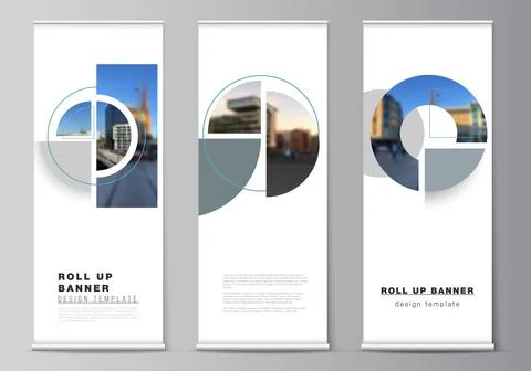 Vector layout of roll up mockup design templates for vertical flyers, flags Stock Illustration