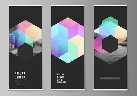 Vector layout of roll up mockup design templates with abstract shapes and colors Stock Illustration
