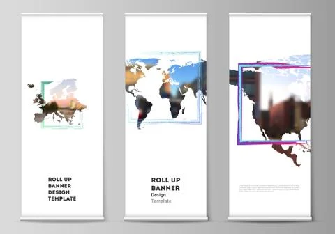 Vector layout of roll up mockup template for vertical flyers, flags design Stock Illustration