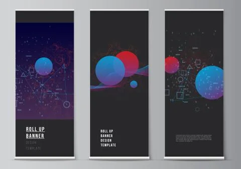 Vector layout of roll up mockup templates for vertical flyers, flags design Illustrazione stock