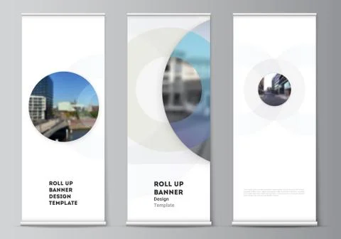 Vector layout of roll up mockup templates for vertical flyers, flags design Stock Illustration