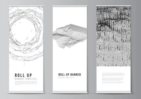 Vector layout of roll up mockup templates for vertical flyers, flags design Stock Illustration