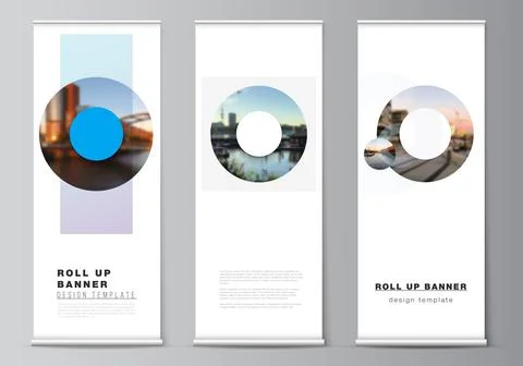 Vector layout of roll up mockup templates for vertical flyers, flags design Stock Illustration