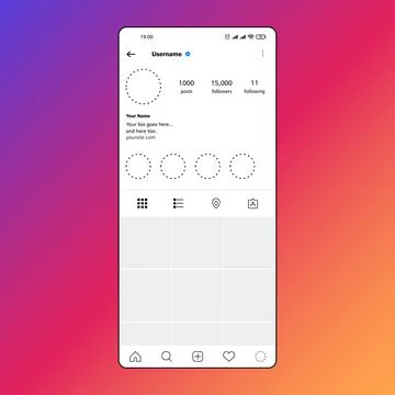 Vector layout. Screenshot of Instagram app account screen. Stock Illustration