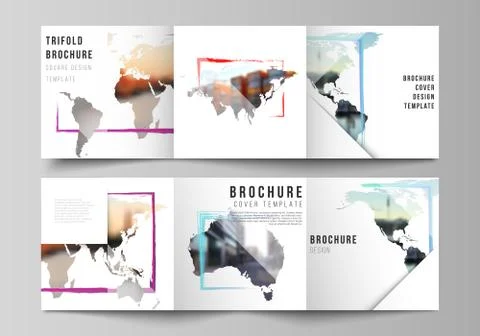 Vector layout of square format cover templates for trifold brochure, flyer Stock Illustration