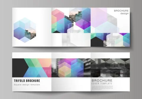 Vector layout of square format covers design templates with colorful hexagons Illustrazione stock