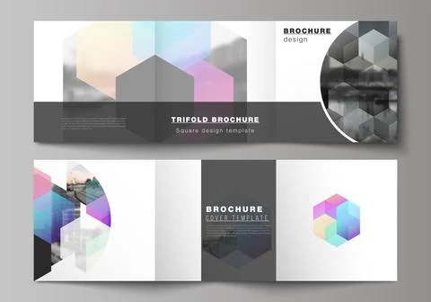 Vector layout of square format covers design templates with colorful hexagons Illustrazione stock