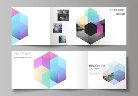 Vector layout of square format covers design templates with colorful hexagons Illustrazione stock