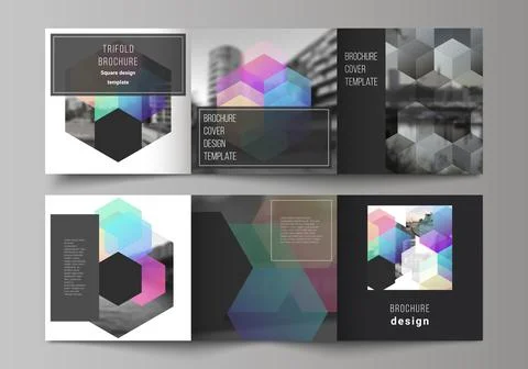 Vector layout of square format covers design templates with colorful hexagons Stock Illustration