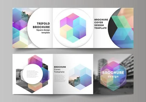 Vector layout of square format covers design templates with colorful hexagons Illustrazione stock