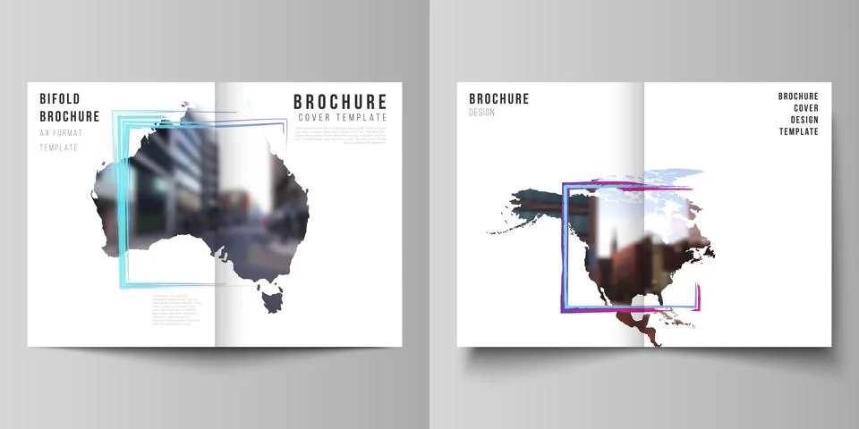 Vector layout of two A4 cover mockups templates for bifold brochure, flyer Stock Illustration