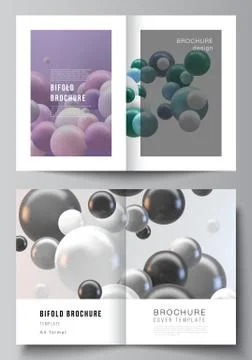 Vector layout of two A4 cover mockup templates for bifold brochure, flyer Stock Illustration